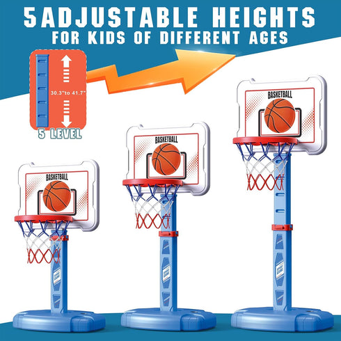 Toddler Basketball Hoop Indoor for Kids, Adjustable Height Poolside Mini Basketball Goal with 3 Balls