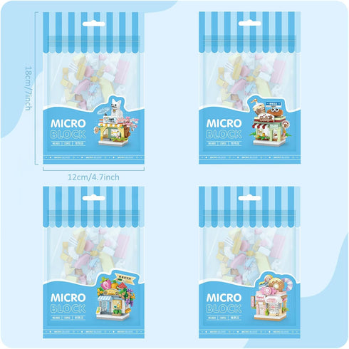 MEIEST 4 Set,Simulation PCS Mini City Shop Street View Building Blocks Architecture Collection Particle Construction