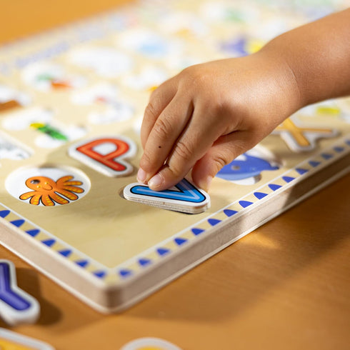 Melissa & Doug Wooden Alphabet Sound Puzzle - 26 pcs Wooden Puzzle with Sound Effects - FSC Certified
