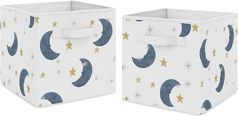 Sweet Jojo Designs Moon and Star Foldable Fabric Storage Cube Bins Boxes