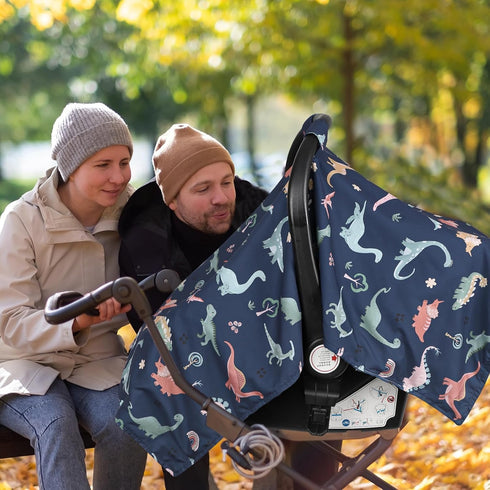 Car Seat Cover Baby, Peekaboo Opening Carseat Covers Baby Boy, Minky Infant Car Seat Canopy, Multi-Use Cover Protecting