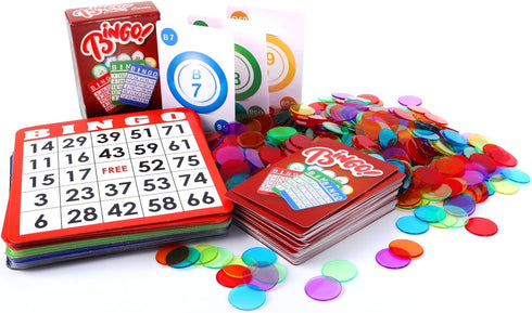 GSE Complete Bingo Game Set - 100 Bingo Cards, 1000 Colorful Chips & Calling Cards for Adults & Seniors
