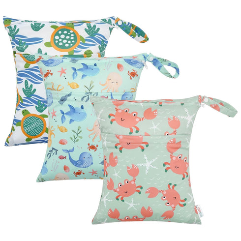 ALVABABY 3pcs Cloth Diaper Wet Dry Bags Waterproof Reusable with Two Zippered