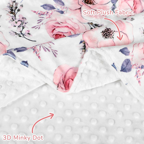 50 60 Inches Baby Blanket for Girls, Super Soft Double Layer Mink Blankets with Dotted Backing, Floral Newborn Nursery
