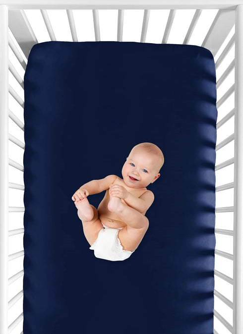 Navy Blue Fitted Crib Sheet for Baby's Comfort