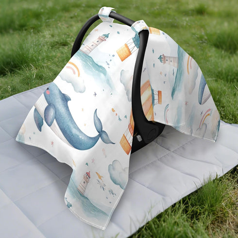 Dalzium Whales Air Balloons Lighthouses Clouds Rainbows Car Seat Cover Baby, Carseat Canopy Cover for Girl Boy
