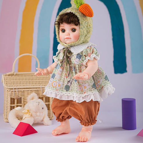 18inch 3+Years Reborn Baby Doll, Lifelike Realistic Baby Doll with Green Carrot Hat and Cute Outfit, Soft Vinyl Doll