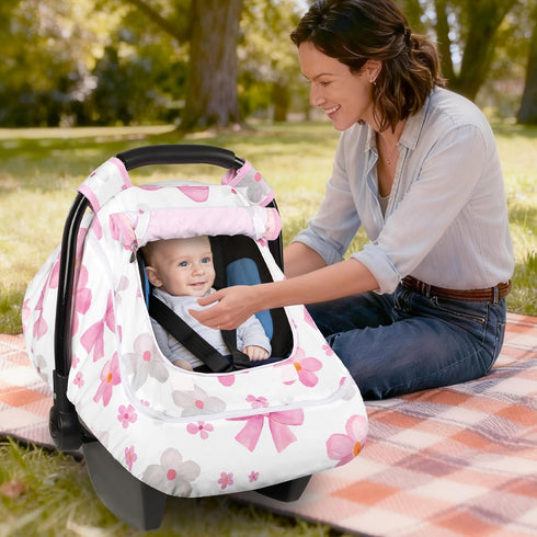 Hooyax Baby Car Seat Cover with Dual Zipper, Extra Large Mesh Window Carseat Canopy, All-Season Weather Protection