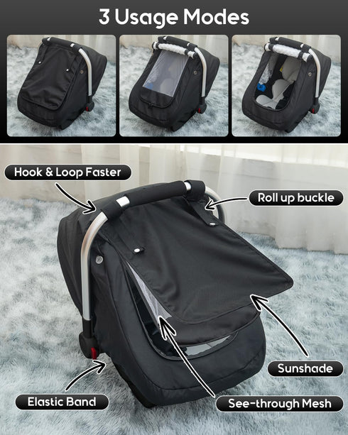 2 3D Waterproof Baby Car Seat Cover, Warm Carseat Cover for Cold Weather, Infant Car Seat Canopy with Breathable Vents