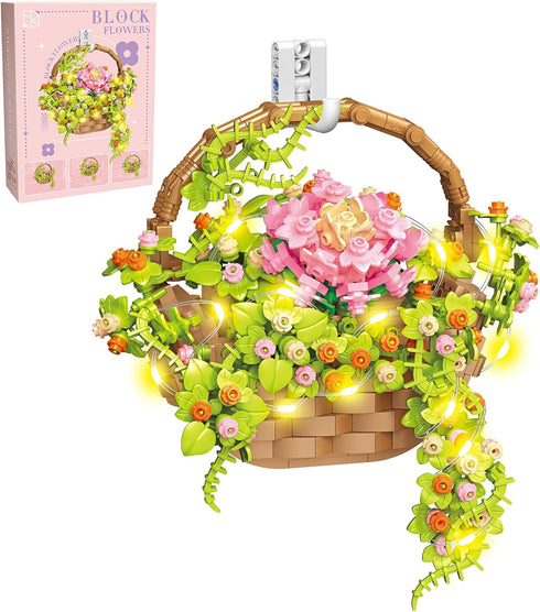 PoseablePals Flower Bouquet Building Set with LED Light, Flowers Basket Bonsai Botanical Collection