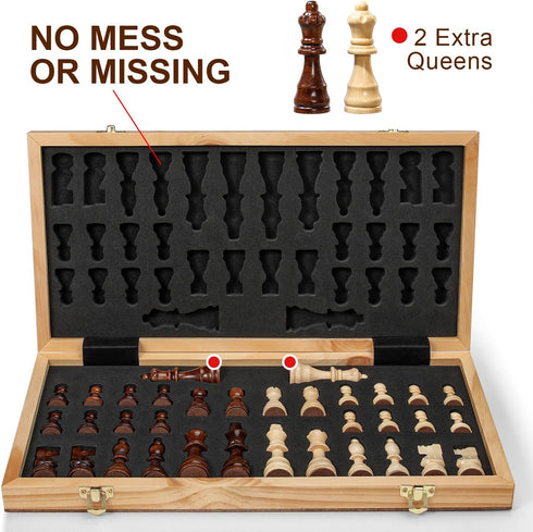 Magnetic Chess Board Set for Adults & Kids, 15" Wooden Folding Chess Game with Pieces Storage Slots