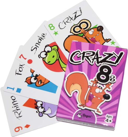 Crazy 8's Card Game for Kids 4 5 6 7 8+ by Regal Games | Funny Travel Board Game for Families (1 Pack)