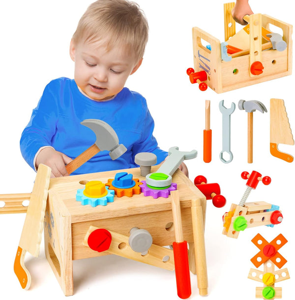Hieoby Wooden Tool Set for Kids 2 3 4 5 Year Old, 29Pcs