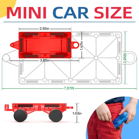 8PCS Set 3+ Magnetic Tiles Mini Cars Construction Compatible with Mini & Major Tiles, Magnet Car Easter Toys for Year