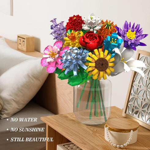 mesproud Set,1009PCS Decoration,12 6+,Idea Flower Bouquet Building Creative DIY Plant Bouquet Artificial Flowers