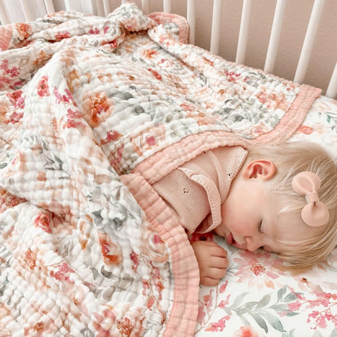 100% 7 Cotton Muslin Baby Blanket - Large Reversible Receiving Blankets for Baby Girls, Soft & Lightweight, Perfect