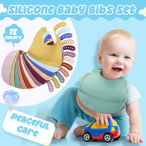 Adjustable Waterproof Silicone Bibs for Babies - Soft Unisex Feeding Supplies