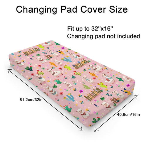 Llama Cactus Changing Pad Covers Cute Alpaca Cactus Floral Diaper Changing Table Covers Sheets for Girl Boy Desert Animals Soft Breathable Stretchy Fitted Nursery Baby Change Table Mats 32''x16''