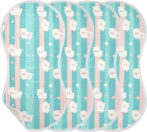 tplaotee 22x11in Cartoon Cute White Sheeps Blue and Pink Stripes Cotton Neutral Burp Cloths Easy Care wash rag