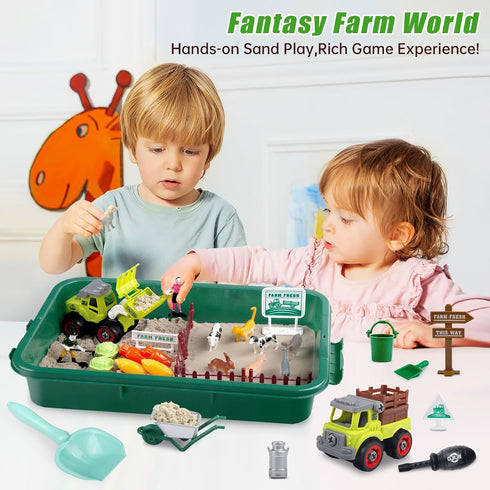 2.2lbs 31pcs 3 4 5 6 7 8 Aliex Farm Sensory Bin, Farm Sensory Kits Toy with Play Sand, Animals Trucks Creativity Magic