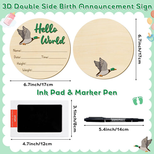 3D R HORSE Baby Birth Announcement Sign with Marker Pen, Mallard Duck Baby Name Sign with Ink Pad for Hand