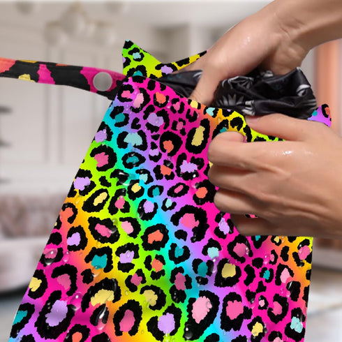 VBCVBGFH 4 Pack Colorful Rainbow Neon Leopard Wet Bag Waterproof Washable Reusable Wet Dry Bag for Swimsuit Clothes
