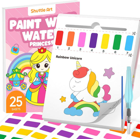 Shuttle Art Paint with Water Coloring Book for Kids, 25 Princess Themed