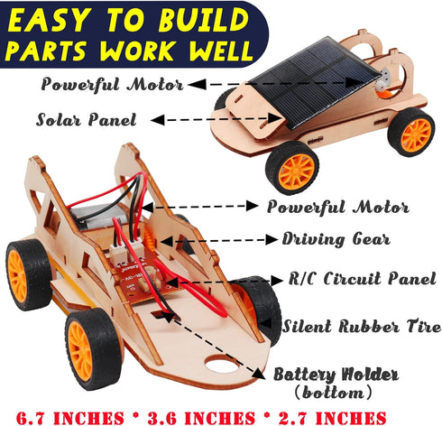 2 in 1 Science Experiment Kits for Kids - DIY Building Remote Control Solar Car Model Kit, 3D Puzzles Wooden Motor Set,