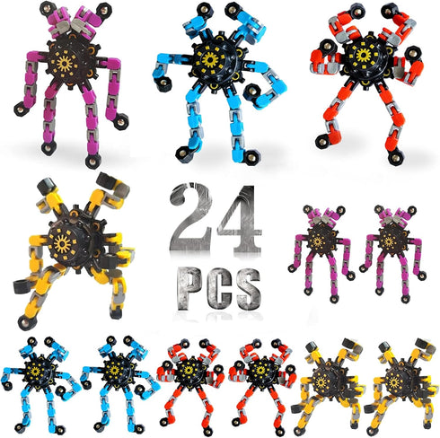 OAHCGNO S 24 Pack Funny Sensory Fidget Toys,Deformable Chain DIY Robot Spinners Stress Relief