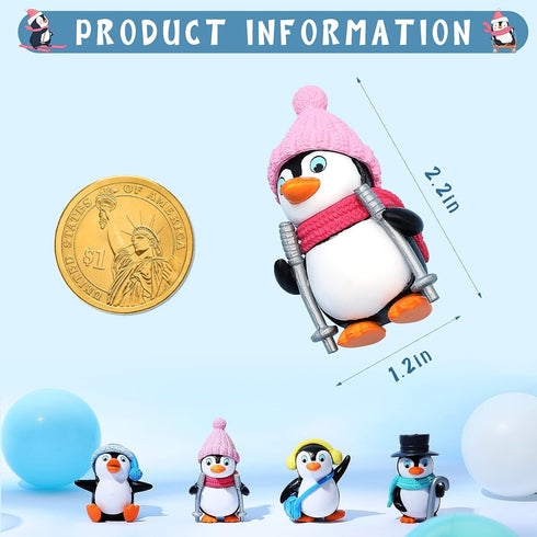 Cute Penguin Characters Collection Playset, Mini Cartoon Penguin Figurines, Cake Decoration for Boys Girls Birthday