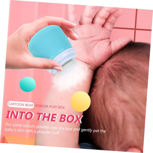 HAKIDZEL Baby Powder Puff Box Adorable Bear Design Blue Case Newborn to Adult Non-spill Dispenser
