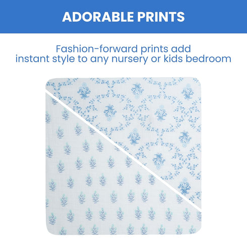 Delta Children 100% Cotton Muslin Baby Receiving Blankets 47x47 Inches, Pack of 2 Blue Botanicals