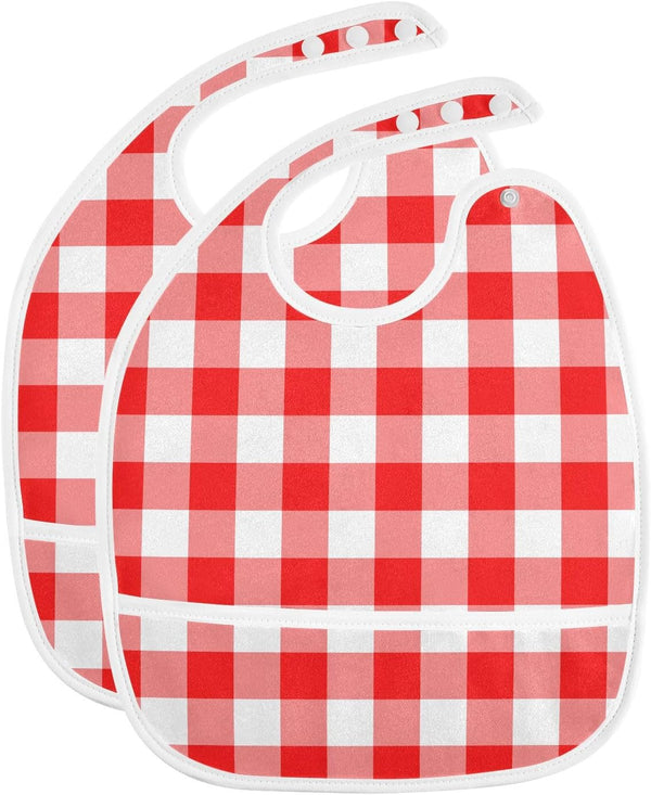 IHCVHQX Baby Feeding Bibs for Boys Girls Red Checkerboard Button Newborn Infant Bibs