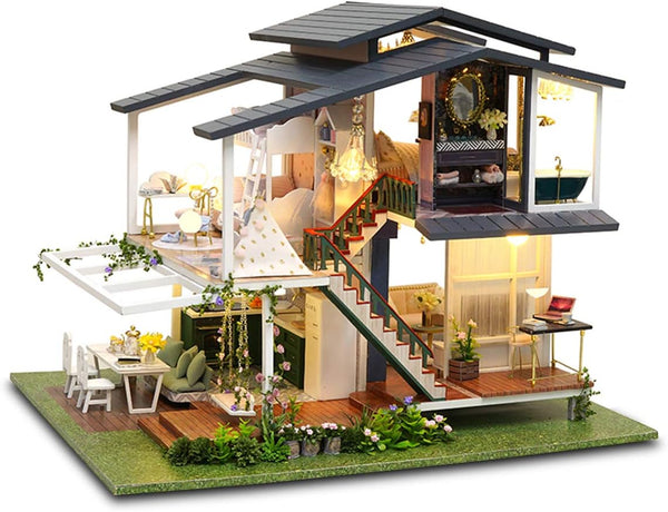 GuDoQi DIY Miniature Dollhouse Kit, 1:24 Scale Tiny House with Music, Great Handmade Crafts Gift