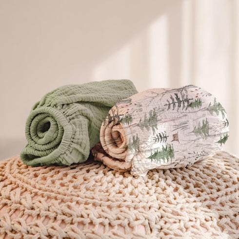 2-Pack lulumoon Muslin Changing Pad Cover: Soft Breathable Cotton Boho Forest Print for Baby Boys - Nursery & Baby