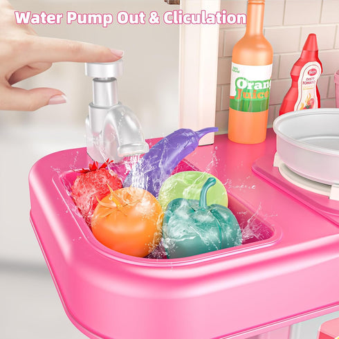 Set 3-8 Play Kitchen for Girls and Boys - Realistic Toy Kitchen with Lights, Sounds, and Water Circulation for Ages