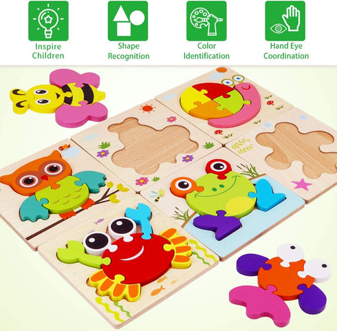 Wooden Montessori Puzzles for Toddlers, Educational Toy for 1-3 Year Old Girls Boys, Kids Puzzle Ages 2-4