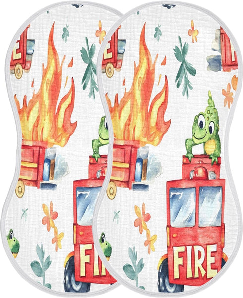 YETTASBIN Watercolor Fire Truck Muslin Baby Burp Cloth, Super Soft Absorbent Cotton Burp Rag Baby Bibs Feeding Cloth