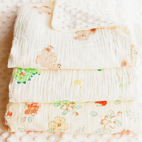 100% 30 40 Inches Muslin Baby Blanket Soft Double Layer Muslim Cotton Plush Fluffy Dotted Fleece Back Swaddle Blankets