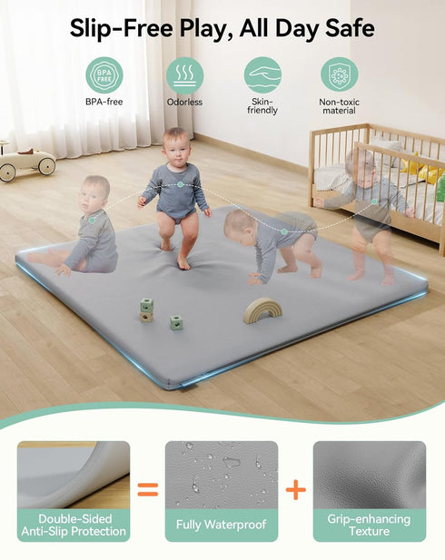 50 50 COMOMY Vegan Leather Baby Play Mats for Floor, x Play Mat for Playpen, Thickened High-Density Foam Playmats