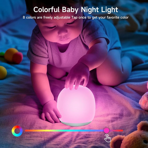 8 1h Dimming Tyute Baby Night Light, Nursery Night Lamp with RGB Colors Changing, Soft BPA Free Silicone Touch Night