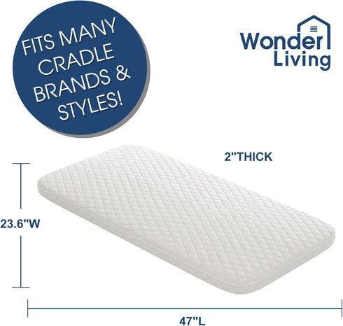 Cover,23.6" 47" 2'' Baby Bassinet Mattress, Breathable, Hypoallergenic, Premium Foam, Non-Toxic, Rectangle Shaped
