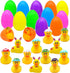 12 JOYIN Pcs Filled Easter Eggs with Rubber Duck and Rabbit Duckies, Bright Colorful Prefilled Easter Eggs for Kids Fun
