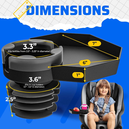 Kids Travel Tray Large Base - Car Seat and Car Cup Holder Tray - Tray for Snacks, Entertainment, Toys Includes Cup