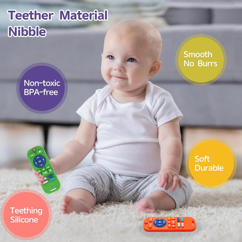 Hooku 2-Pack 0-6 6-12 Silicone Teethers for Babies & Months, Sensory Chew Toys & Remote Control Toys for Infants