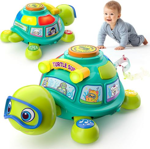 Zardali Baby Toys 6-12 Months, Musical Turtle Tummy Time Developmental Crawling Toy for