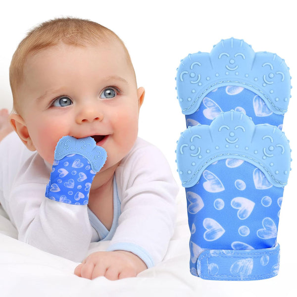 2Pack Silicone Teething Mitt, Safe Silicone Teething Toys for 0-12 Months, Soothing Infant Mitten Pain Relief