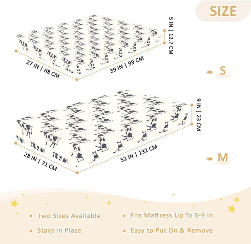 miaozhen 1 Pack 52x28 Cotton Crib Sheets for Baby Boys Girls Comfy Breathable Illustration Cow Ivory Muslin Toddler