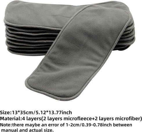(10pcs-4 Microfiber Inserts for Cloth Diapers Layers Microfleece Inserts)
