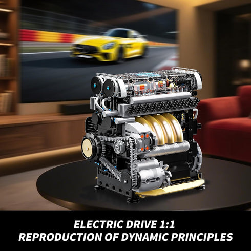 L4 Sets 4-Cylinder 14+ (853 Engine Building for Adults, MOC Inline Mini Car Motor Model Kit that Runs, DIY STEM Toy